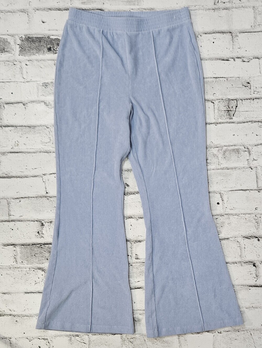 Aerie Blue Ribbed Flare Lounge Pants Large Regular Pull On Cotton Blend